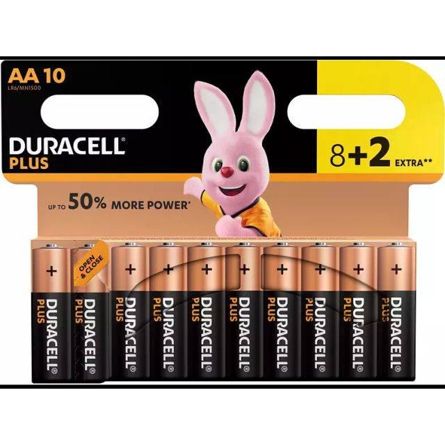 10 uds. pilas Duracell Plus alcalina LR06-AA (Blíster)