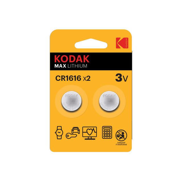 2 uds. pilas de botón Kodak Max Lithium CR1616 3V (Blíster)