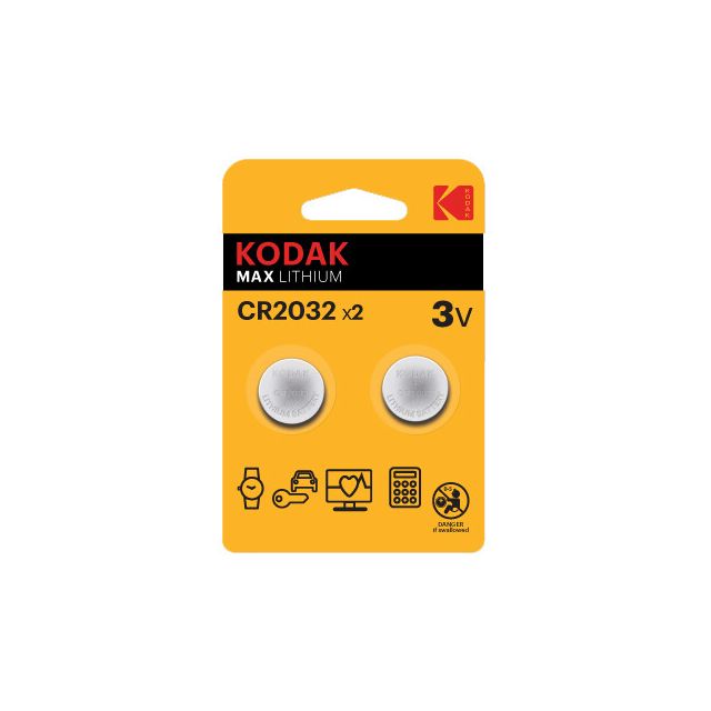 2 uds. pilas de botón Kodak Max Lithium CR2032 3V (Blíster)