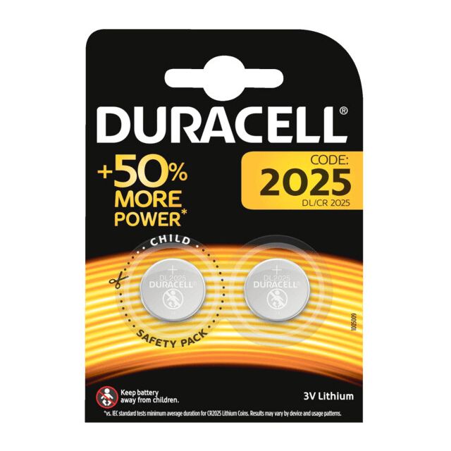 2 ud. pila de botón Duracell CR2025 3V (Blíster)