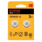 2 uds. pilas de botón Kodak Max Lithium CR1632 3V (Blíster)