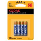 4 uds. pilas Kodak Max Super Alkaline 1,5V LR03 - AAA (Blíster)
